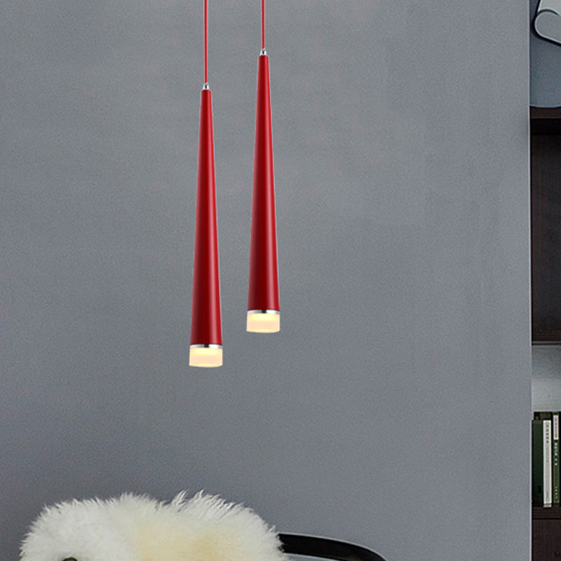 Tapered Led Ceiling Light - Modern Gray/Red Metal Pendant Fixture For Living Room In