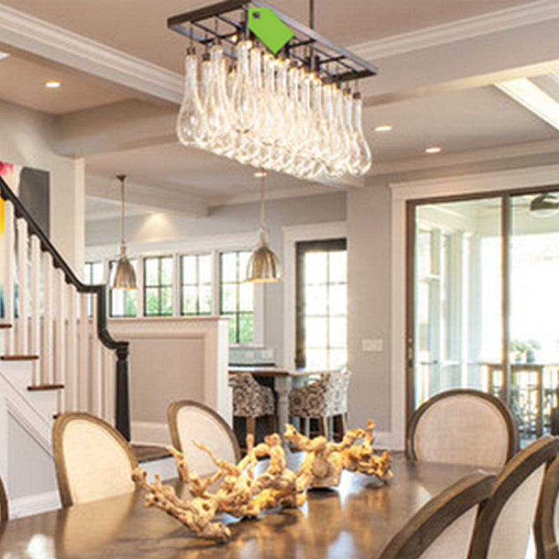 Traditional Black Island Pendant Light With 3 Clear Glass Rectangles: Warm/White