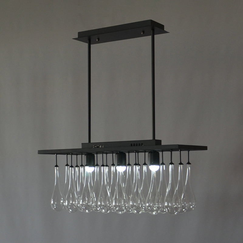 Traditional Black Island Pendant Light With 3 Clear Glass Rectangles: Warm/White / White