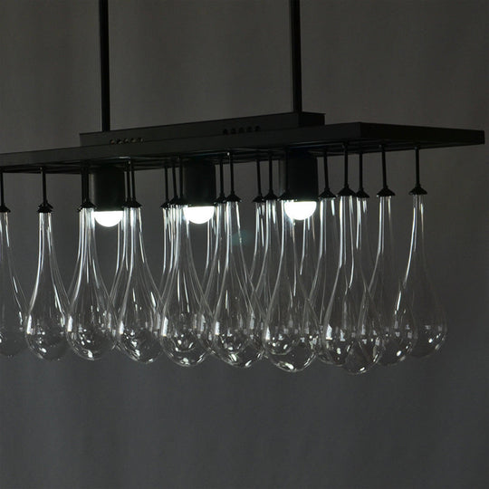 Traditional Black Island Pendant Light With 3 Clear Glass Rectangles: Warm/White