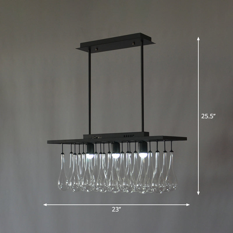 Traditional Black Island Pendant Light With 3 Clear Glass Rectangles: Warm/White