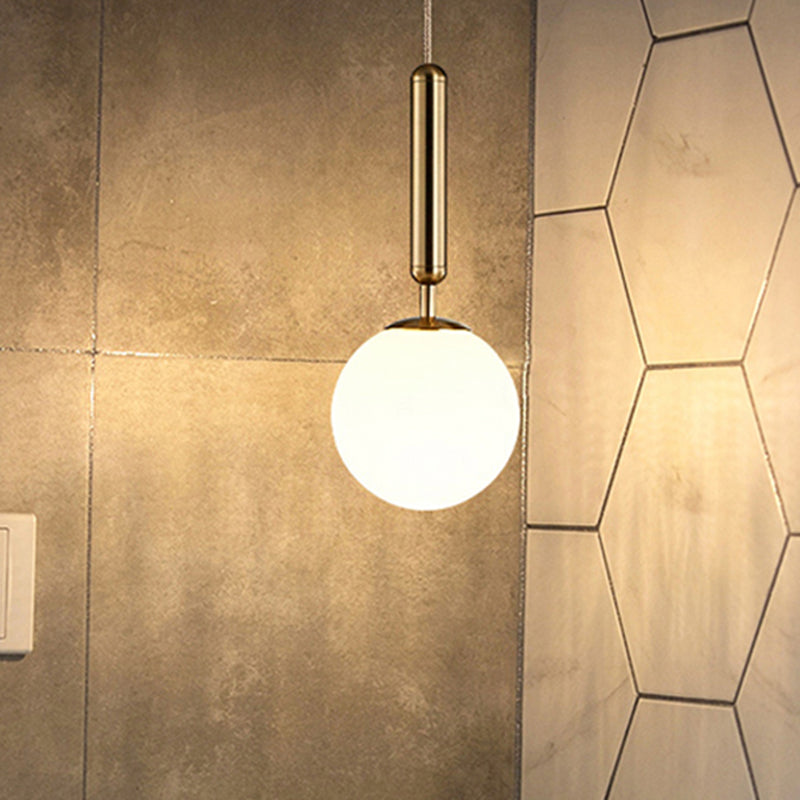Modern Gold Kitchen Pendant Light With White Glass Shade 1-Light Multiple Sizes