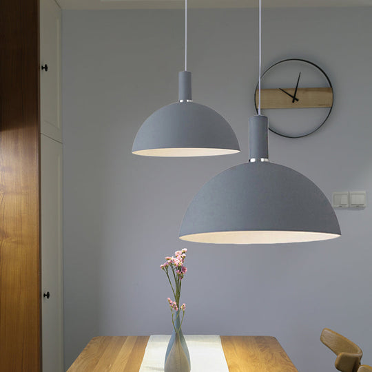Contemporary Aluminum Hemisphere Pendant Lamp - Ideal For Dining Room Lighting Grey / 12