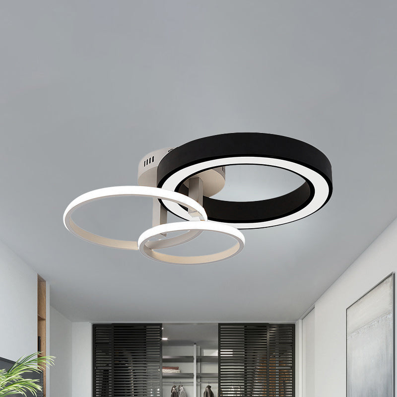 Contemporary 3 - Light Bedroom Flush Mount Light In Black & White Circles Design