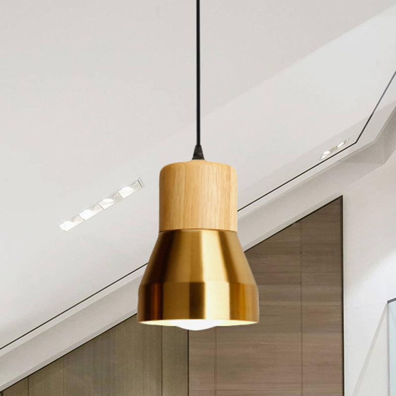 Contemporary Hanging Torch Shape Pendant Light For Hotels – Wood And Metal Brass