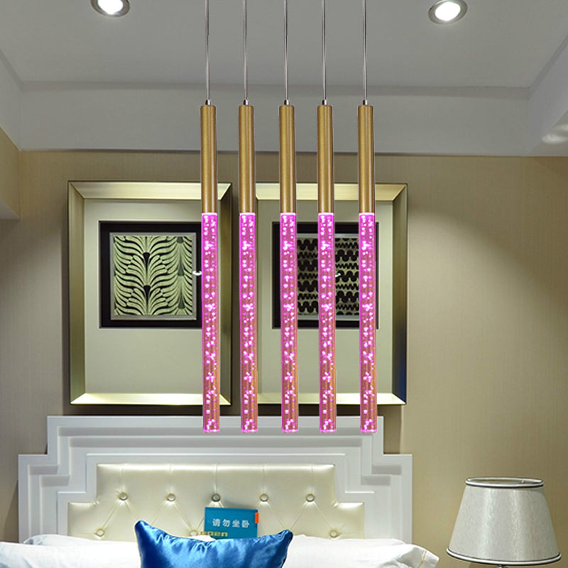 Modern Bubble Crystal Pendant Light - Linear Design Gold Finish Warm/White/Purple Ideal For Bars