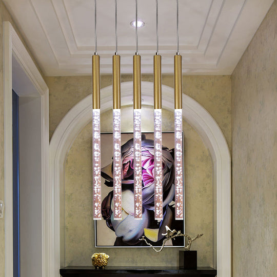 Modern Crystal Hanging Pendant Light - 1-Light Gold Ceiling Lamp For Bars Warm/White/Purple