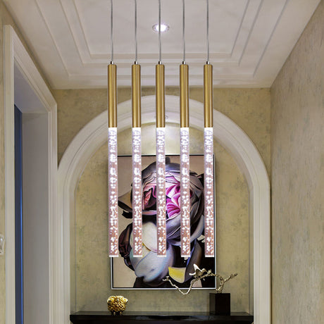 Modern Bubble Crystal Pendant Light - Linear Design Gold Finish Warm/White/Purple Ideal For Bars