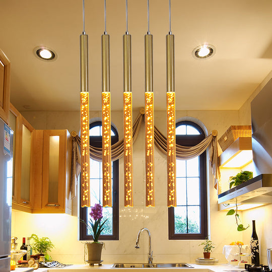 Modern Bubble Crystal Pendant Light - Linear Design Gold Finish Warm/White/Purple Ideal For Bars
