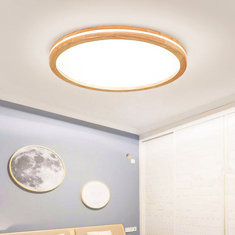 Japanese Style Flush Ceiling Light - Acrylic And Wood Led Lamp In Beige For Porch 12/16/19.5/23.5