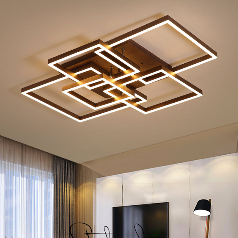 Modern Led Square Acrylic Ceiling Light - 39’/47’ Wide Brown Semi Flush Mount In Warm/White