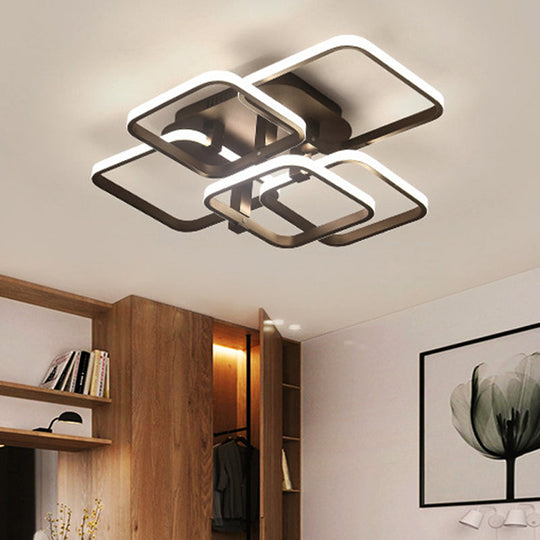 Sleek Brown Led Semi Flush Light With Multi - Square Design - Simplicity 3/5 Lights Acrylic Ceiling