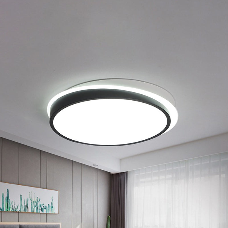 18/23.5 Dia Black Led Flush Mount Ceiling Light - Simple Metal Design With Acrylic Diffuser