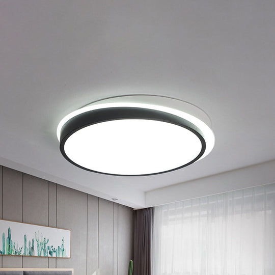 18/23.5 Dia Black Led Flush Mount Ceiling Light - Simple Metal Design With Acrylic Diffuser