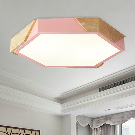 Hexagon Ceiling Light For Kindergarten - Slim Panel Macaron Loft Led In Warm