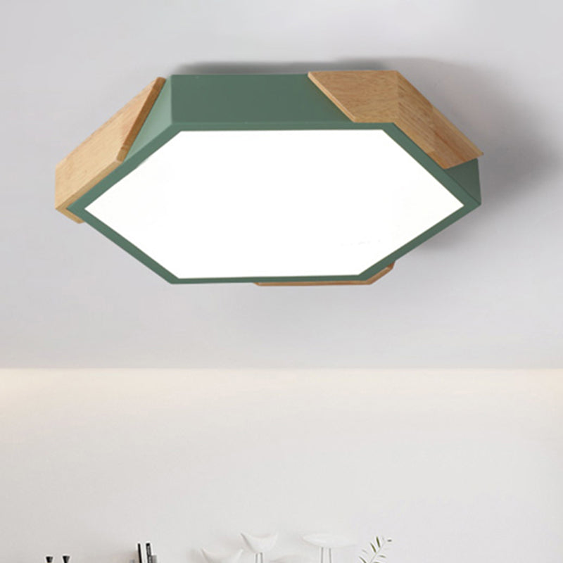 Hexagon Ceiling Light For Kindergarten - Slim Panel Macaron Loft Led In Warm
