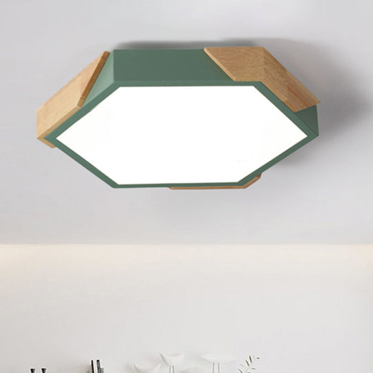 Hexagon Ceiling Light For Kindergarten - Slim Panel Macaron Loft Led In Warm