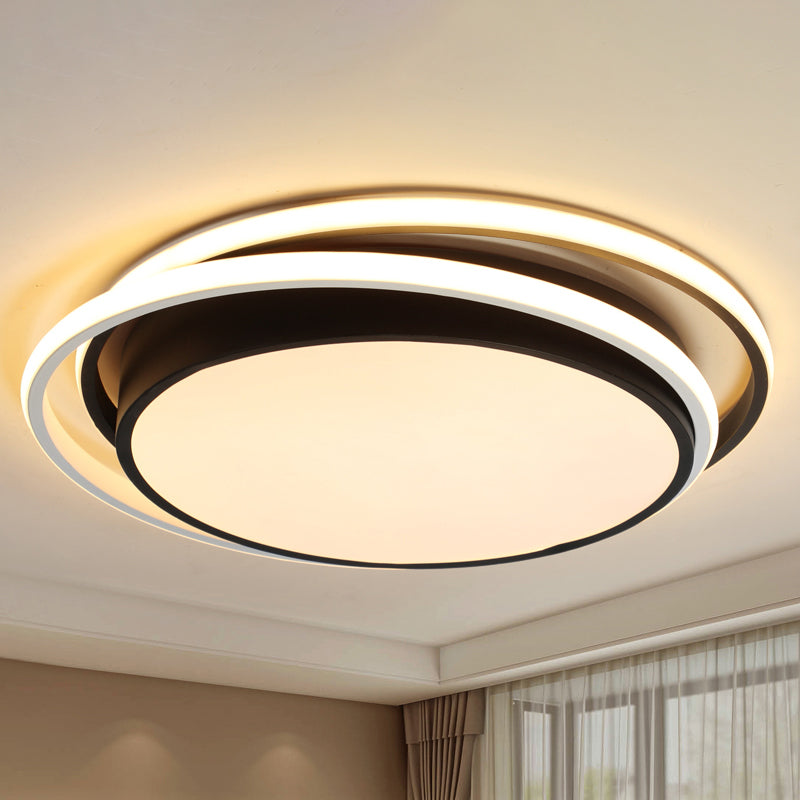Modern Drum Flush Ceiling Light With Acrylic Diffuser - Integrated Led Black/White Ideal For