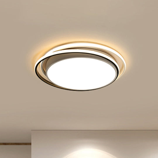 Modern Drum Flush Ceiling Light With Acrylic Diffuser - Integrated Led Black/White Ideal For