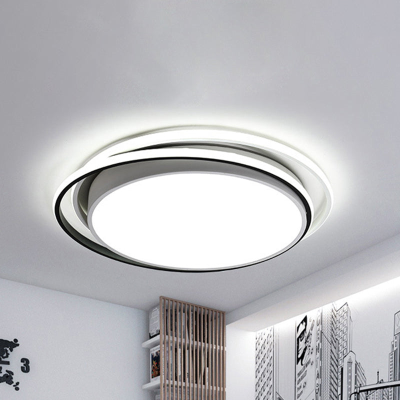 Modern Drum Flush Ceiling Light With Acrylic Diffuser - Integrated Led Black/White Ideal For Bedroom