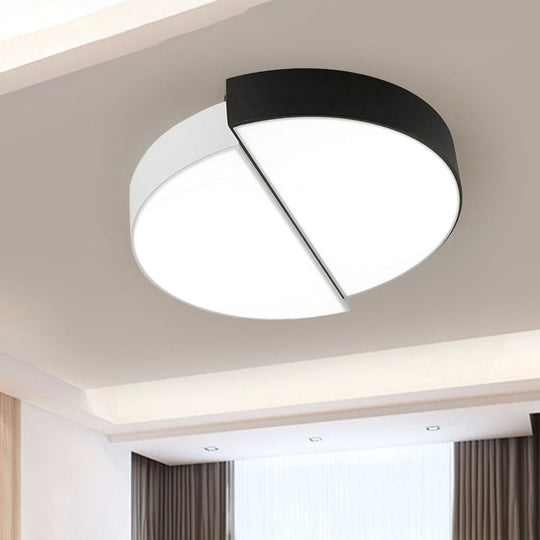 Modern Nordic 2 - Semicircular Ceiling Light - Integrated Led Flush Mount In Black & White Acrylic