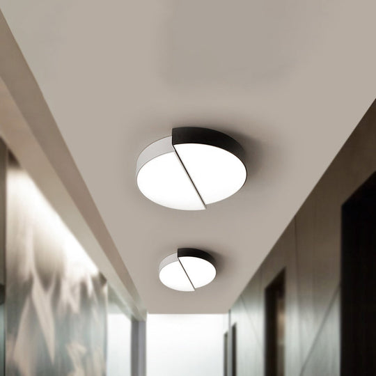 Modern Nordic 2-Semicircular Ceiling Light - Integrated Led Flush Mount In Black & White Acrylic