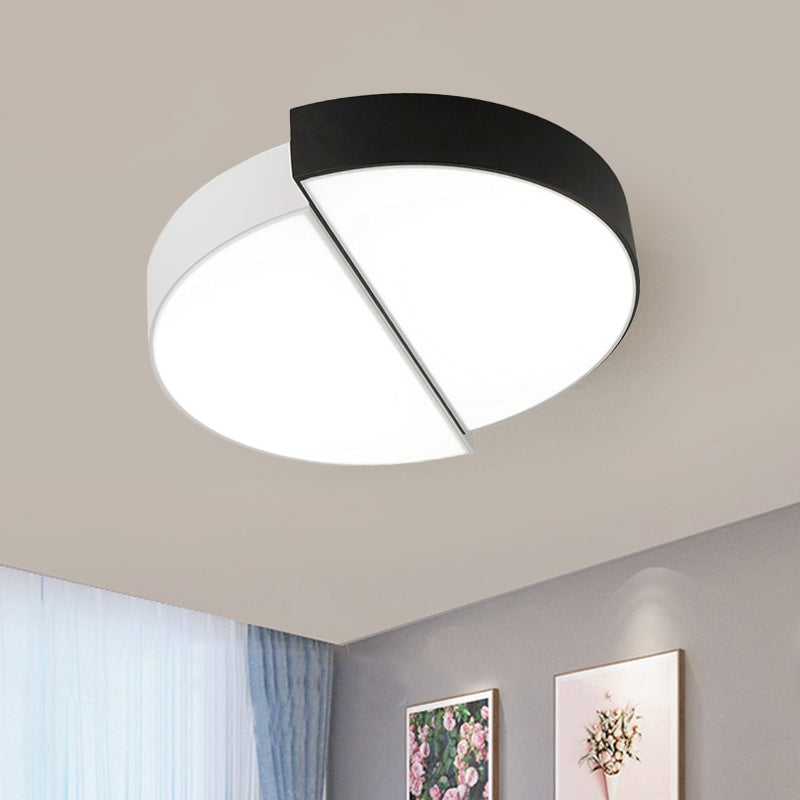 Modern Nordic 2-Semicircular Ceiling Light - Integrated Led Flush Mount In Black & White Acrylic