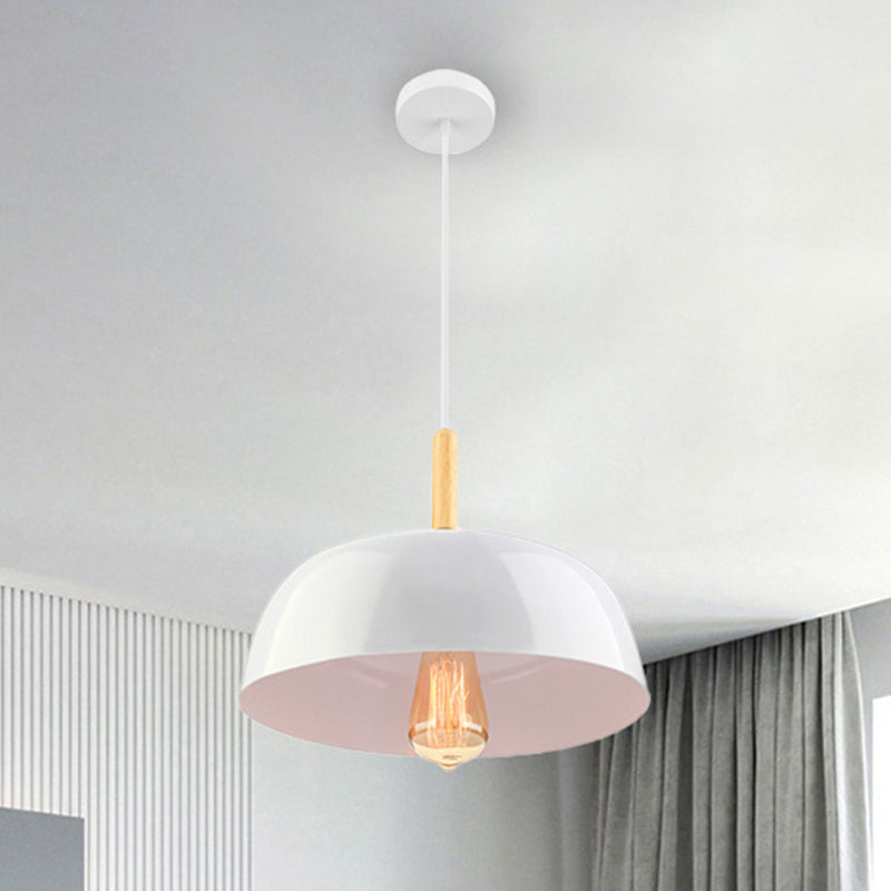 Sleek Metal Bowl Ceiling Lamp - Simple Style 1 Light Black/White Pendant For Dining Room