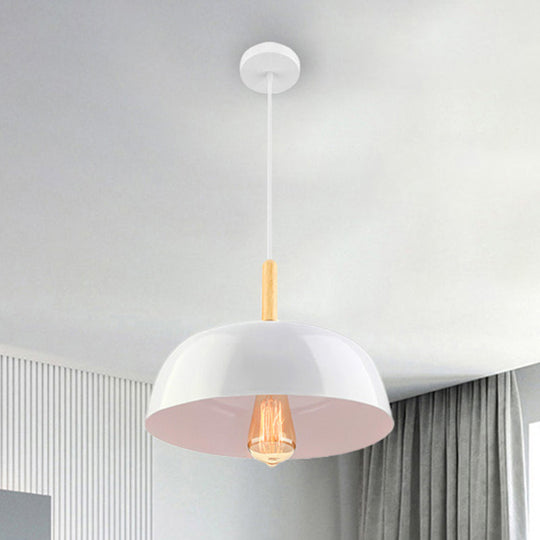 Sleek Metal Bowl Ceiling Lamp - Simple Style 1 Light Black/White Pendant For Dining Room