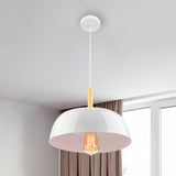 Metal Simple Style Bowl Ceiling Lamp - 1-Light Black/White Pendant Light For Dining Room 12.5/19