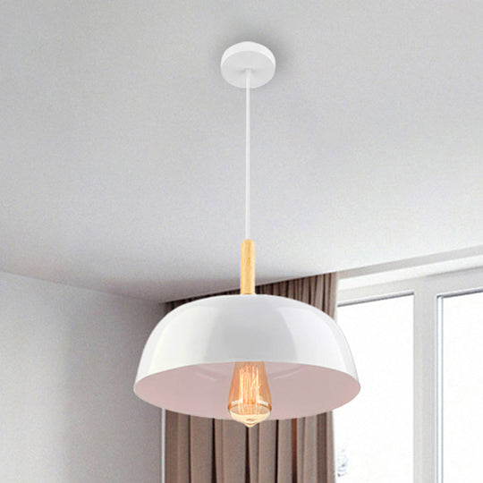 Metal Simple Style Bowl Ceiling Lamp - 1-Light Black/White Pendant Light For Dining Room 12.5/19