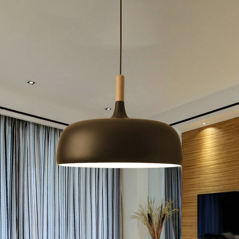 Sleek Metal Bowl Ceiling Lamp - Simple Style 1 Light Black/White Pendant For Dining Room