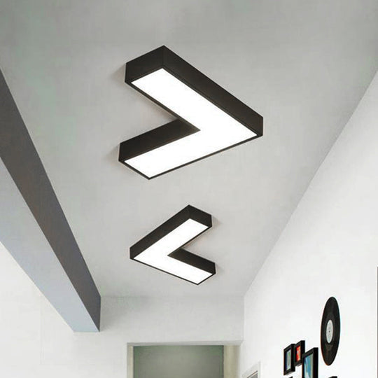 Modern Arrow Metal Flush Mount Led Ceiling Light - 10’/14’ Wide (White/Black) For Office With