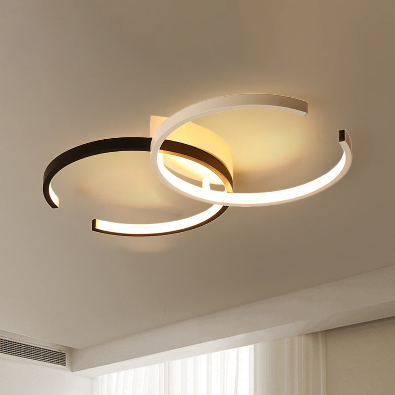 Black And White C - Shaped Led Ceiling Light - Simplicity Acrylic Semi Flush Fixture In Warm/Natural