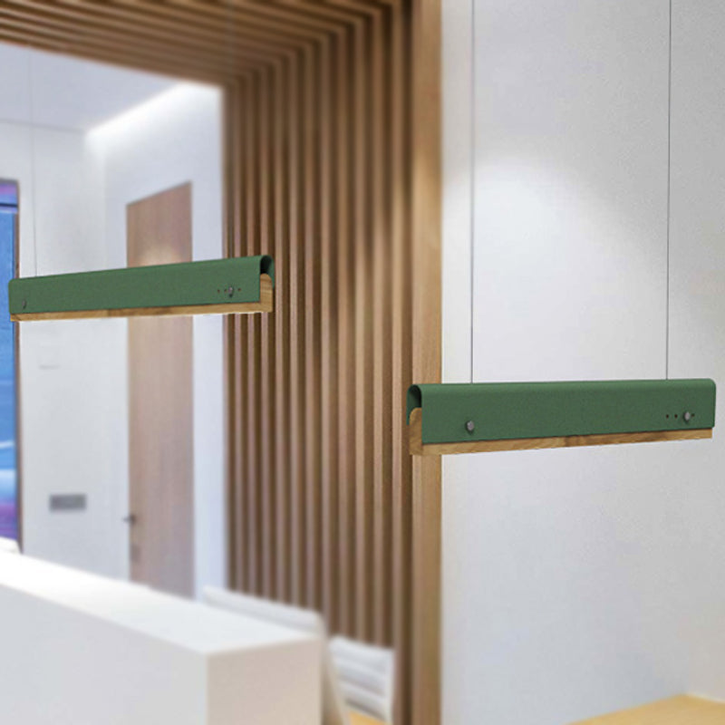 Modern Wood And Metal Pendant Light - Rectangle Shape 23.5/35.5/47 Wide 1 White/Pink/Yellow Colo(U)R