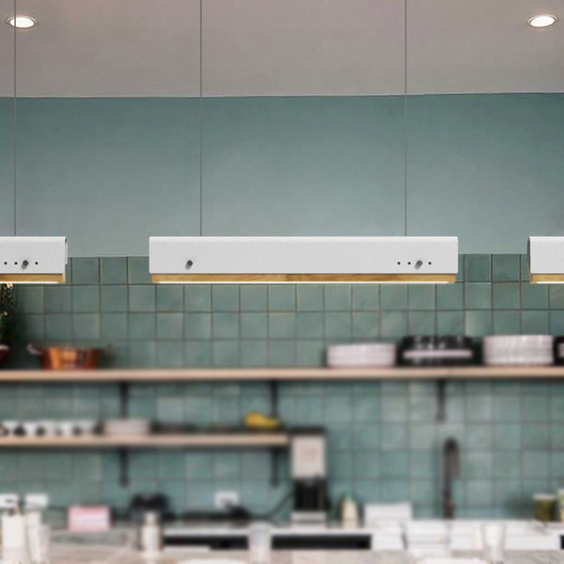 Modern Wood And Metal Pendant Light - Rectangle Shape 23.5/35.5/47 Wide 1 White/Pink/Yellow Colo(U)R