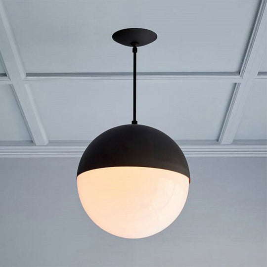 Modernist Black/Gold Sphere Pendant Lamp - 1 Light Opal Glass Ceiling Fixture For Kitchen