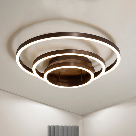 Contemporary Led Acrylic Ceiling Flush Light Fixture In Black/Brown 1/2/3 - Ring Warm/White/Natural