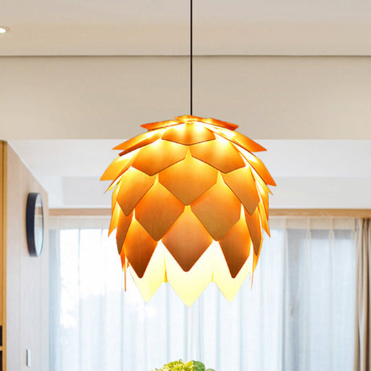 Pinecone Pendant Lighting Lodge Style Wood Adjustable Ceiling Light In Beige - 10/12 Width 1 Perfect