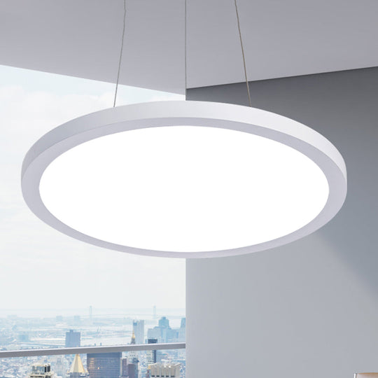 16/19.5 Wide Plate Hanging Lamp - Modern Metal Led White Ceiling Pendant Light For Office Remote