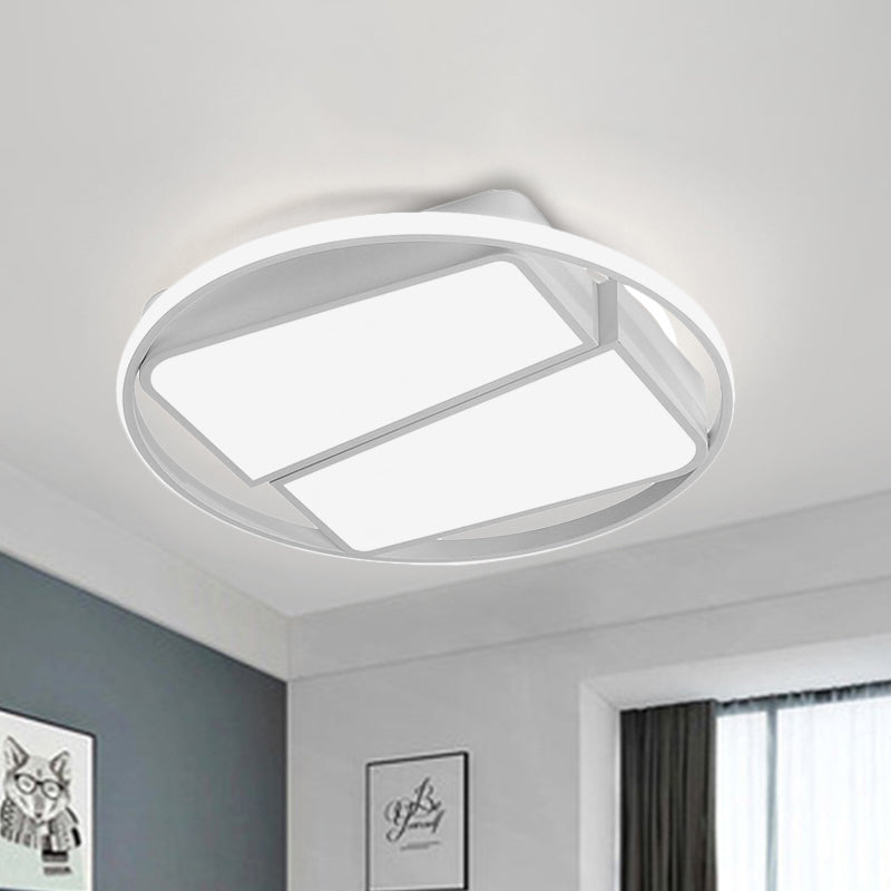 Modern Metal Black/White Led Ceiling Mount Light - 2-Trapezoid Design 16/19.5 Wide Flush Fixture For