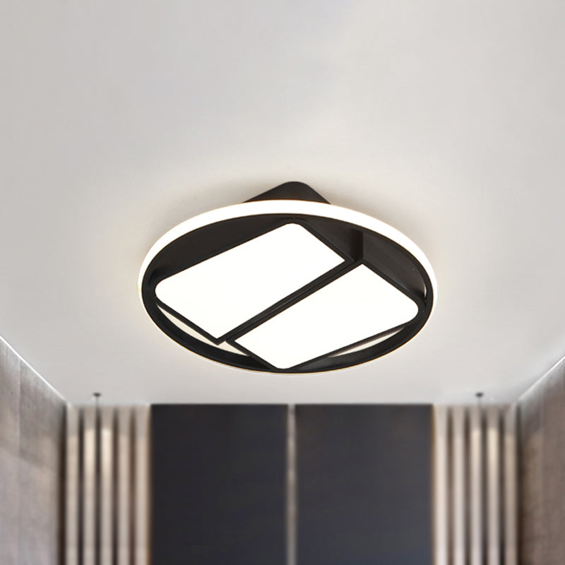 Modern Metal Black/White Led Ceiling Mount Light - 2-Trapezoid Design 16/19.5 Wide Flush Fixture For