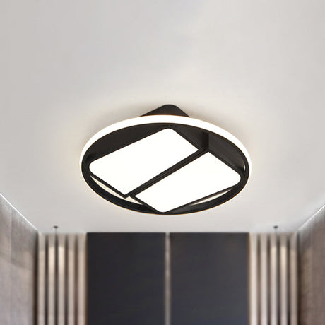 Modern Metal Black/White Led Ceiling Mount Light - 2-Trapezoid Design 16/19.5 Wide Flush Fixture For