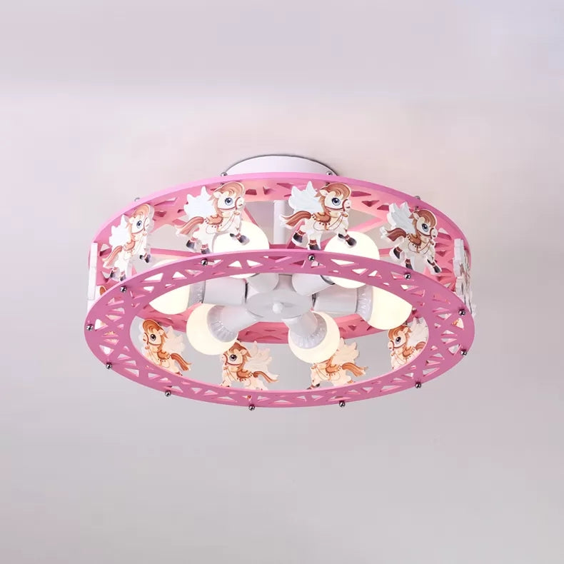 Cartoon Carousel Ceiling Lamp With 6 Metal Lights For Kids’ Bedrooms