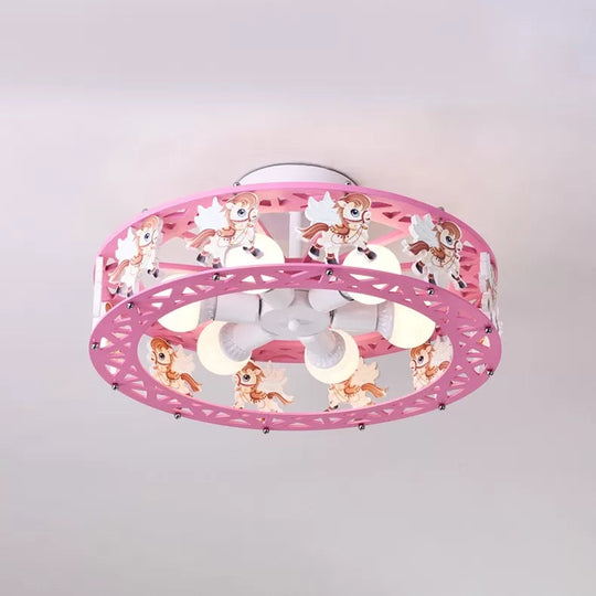 Cartoon Carousel Ceiling Lamp With 6 Metal Lights For Kids’ Bedrooms