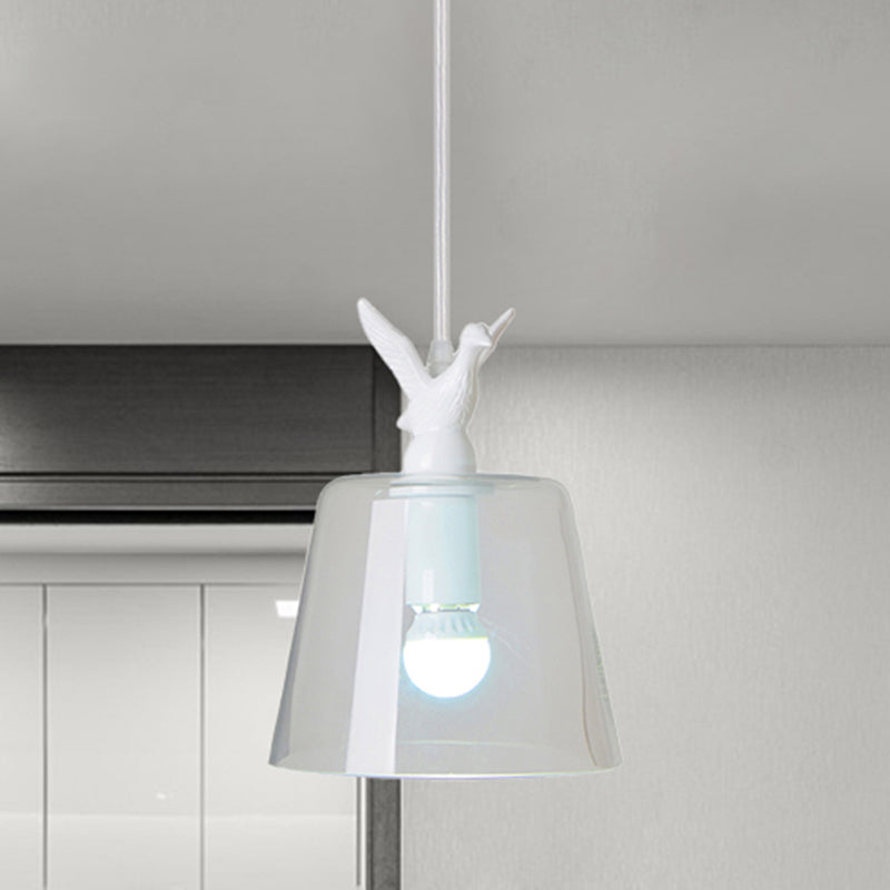 Modernist 5-Light Clear Glass Pendant With Bird Design - Cylindrical Shape