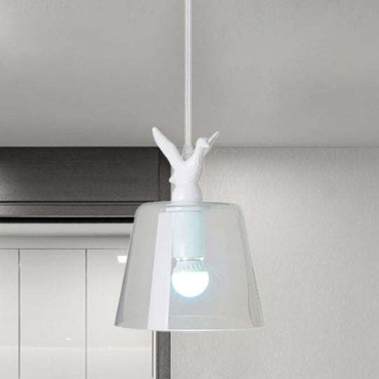 Modernist 5-Light Clear Glass Pendant With Bird Design - Cylindrical Shape