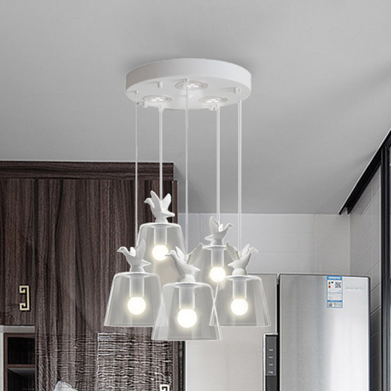 Modernist Pendant Lighting: Cylindrical/Barrel Shaped Hanging Lamp With Clear Glass Bird Design (1/5
