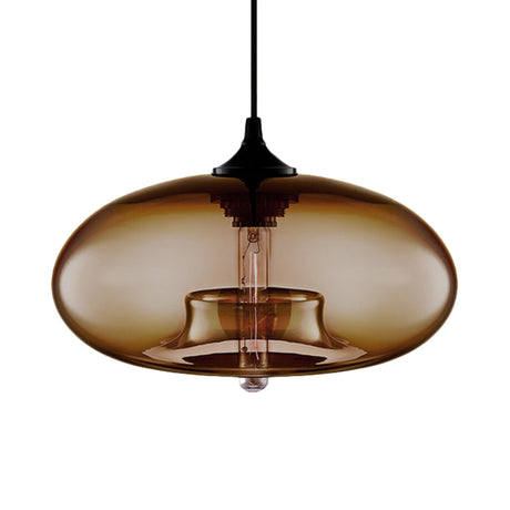 Contemporary 1-Light Oval Glass Hanging Lamp - Red/Brown/Blue Ceiling Light Brown