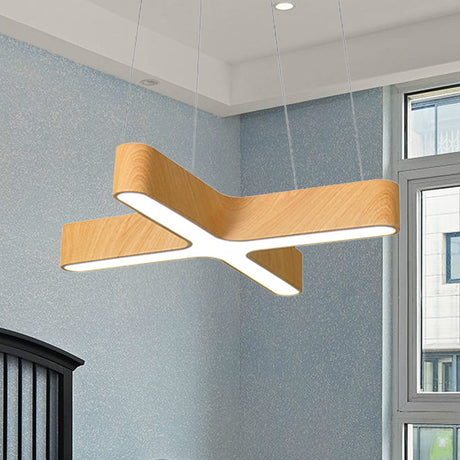 Modern Led Wood Hanging Lamp - 23.5/35.5 Wide Beige Ceiling Pendant Light Fixture With Opaline
